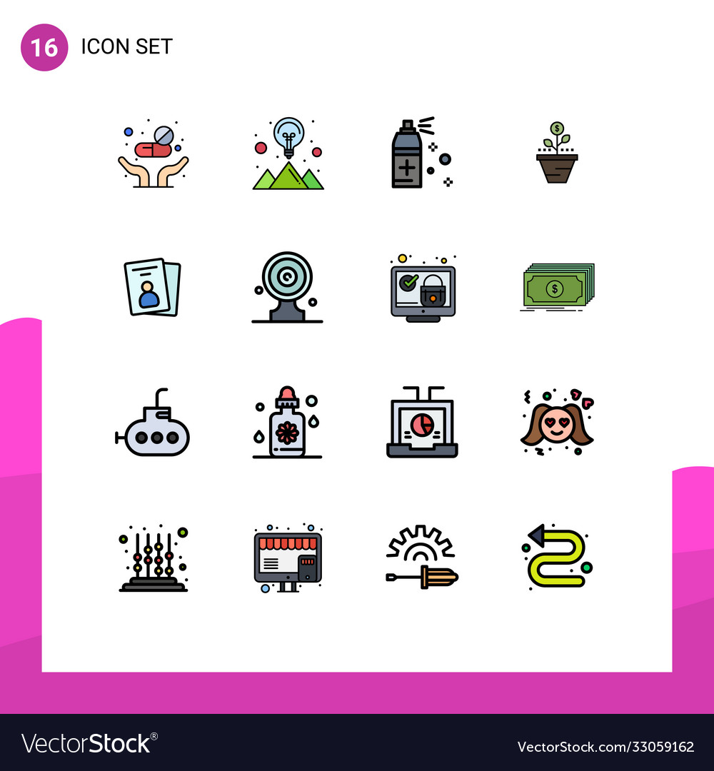 16 universal flat color filled lines set for web