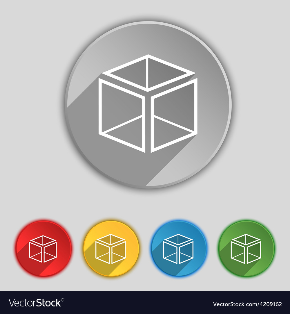 3d cube icon sign symbol on five flat buttons