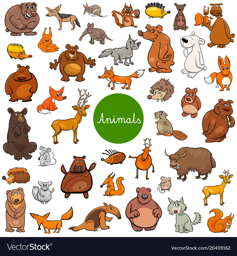 Cartoon wild animal characters big set Royalty Free Vector Cartoon wild animal characters big set Royalty Free Vector
