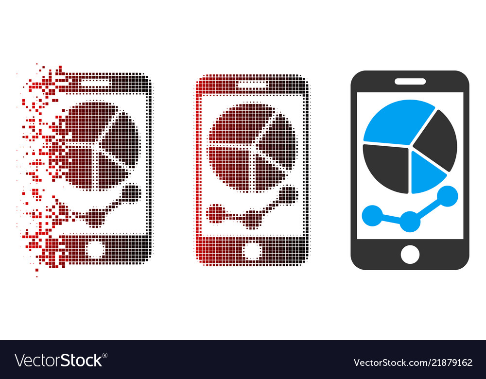 Decomposed dot halftone mobile graphs icon