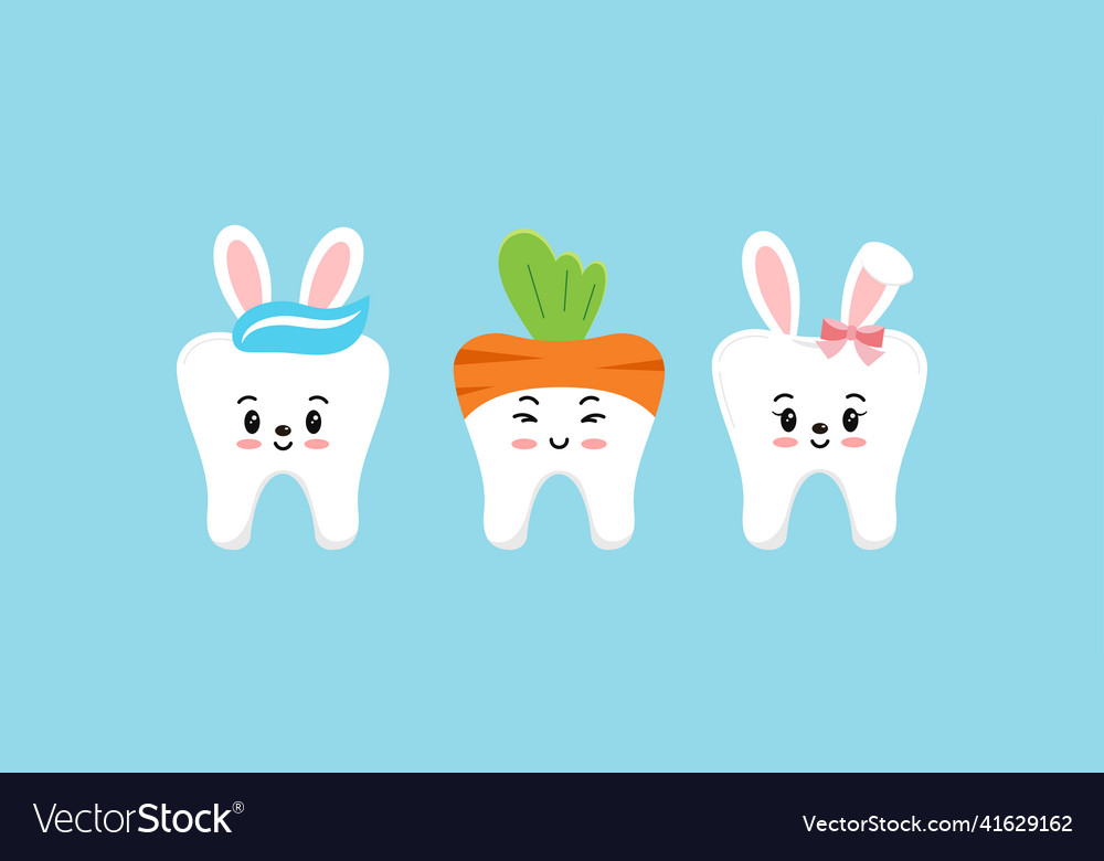 Easter teeth bunny rabbit and carrot dental icon