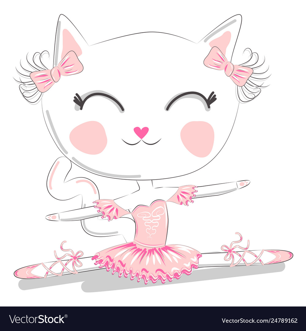 Hand drawn cute cat ballerina children print Vector Image