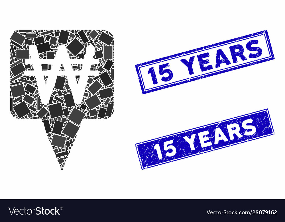 Korean won map pointer mosaic and grunge rectangle vector image Korean won map pointer mosaic and grunge rectangle
