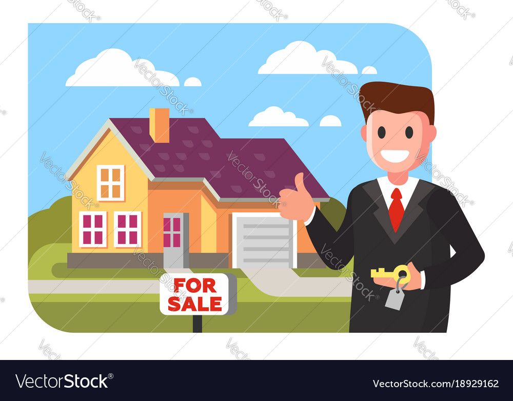 Realtor shows house for sale Royalty Free Vector Image