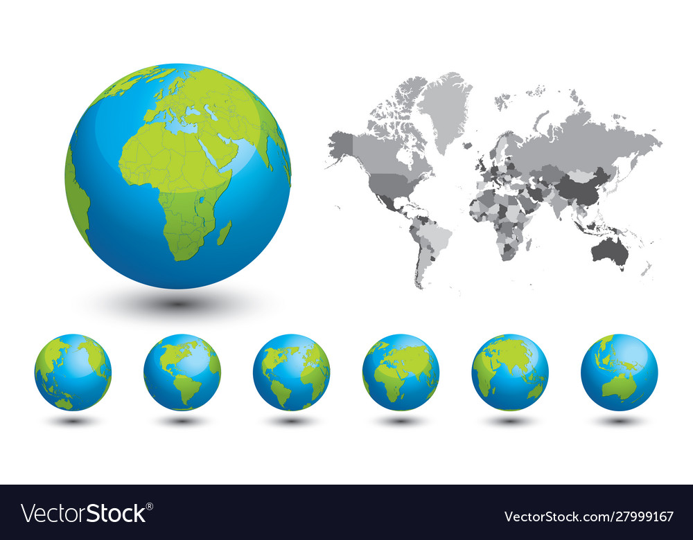 Black and white map world a set globes