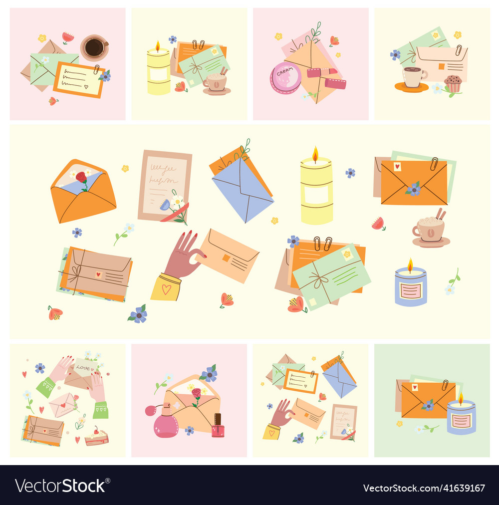 Collection of different envelopes with mail Vector Image Collection of different envelopes with mail