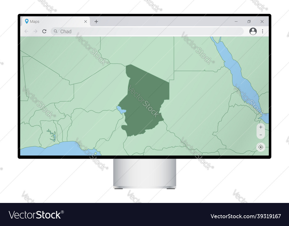 Computer monitor with map of chad in browser