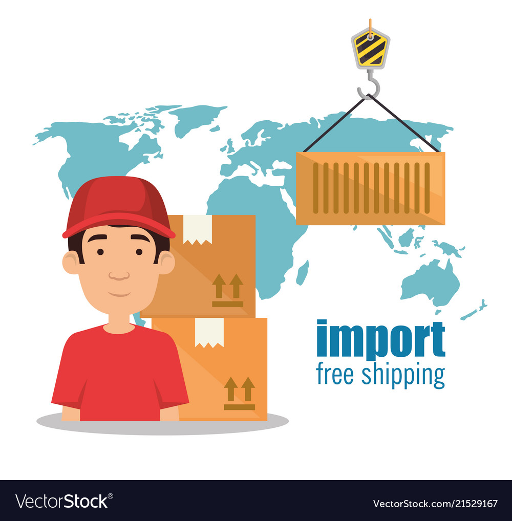 Delivery worker with container in hook vector image Delivery worker with container in hook