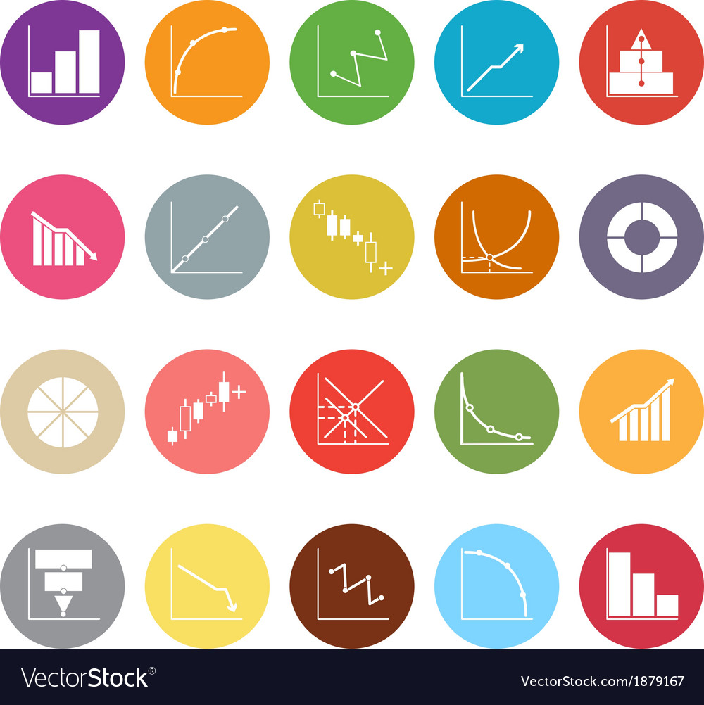 Diagram and graph flat icons on white background