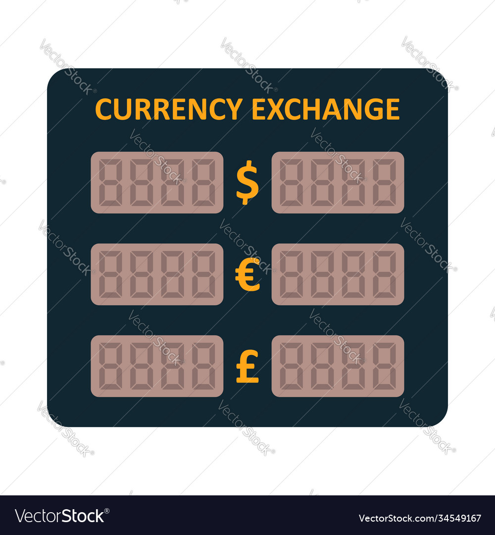 Electronic led currency exchange display foreign vector image Electronic led currency exchange display foreign