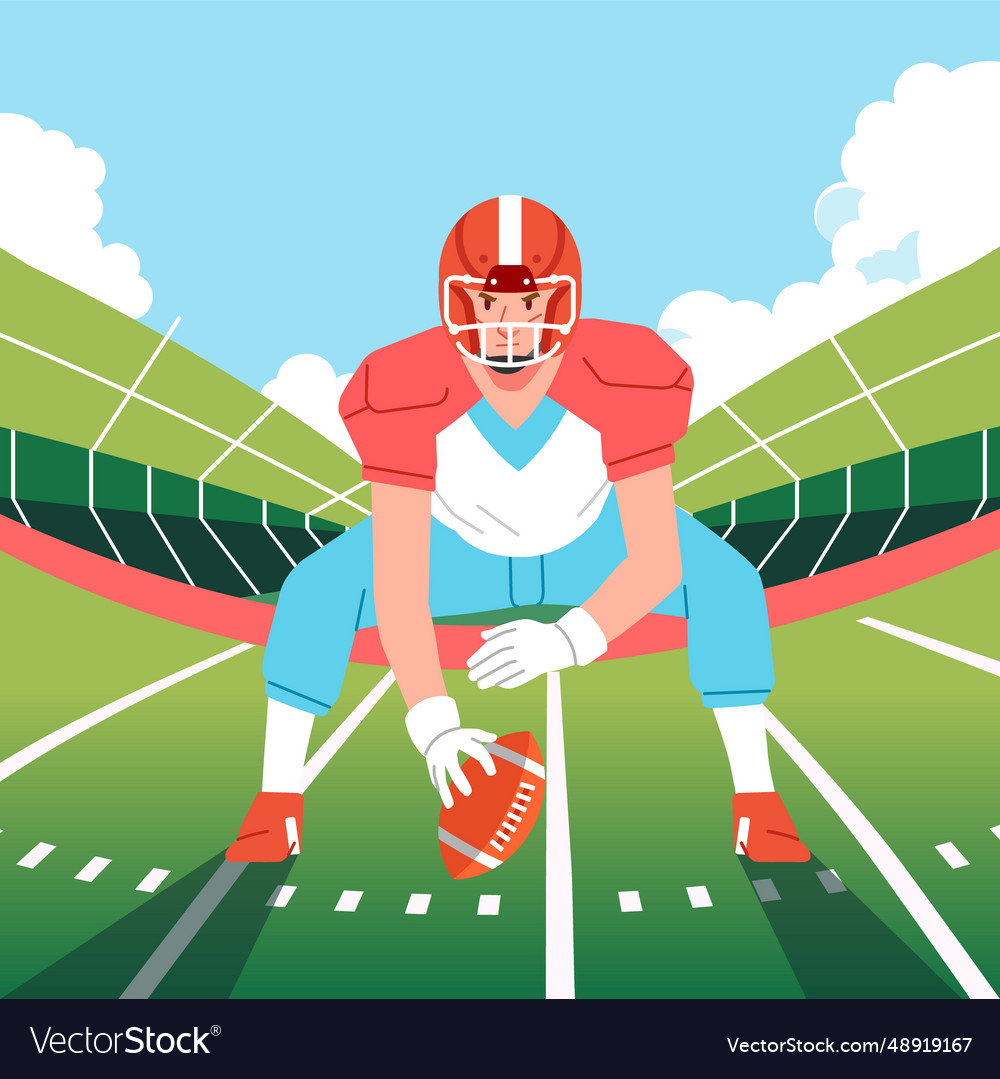 Football players prepare with ball and stance Vector Image