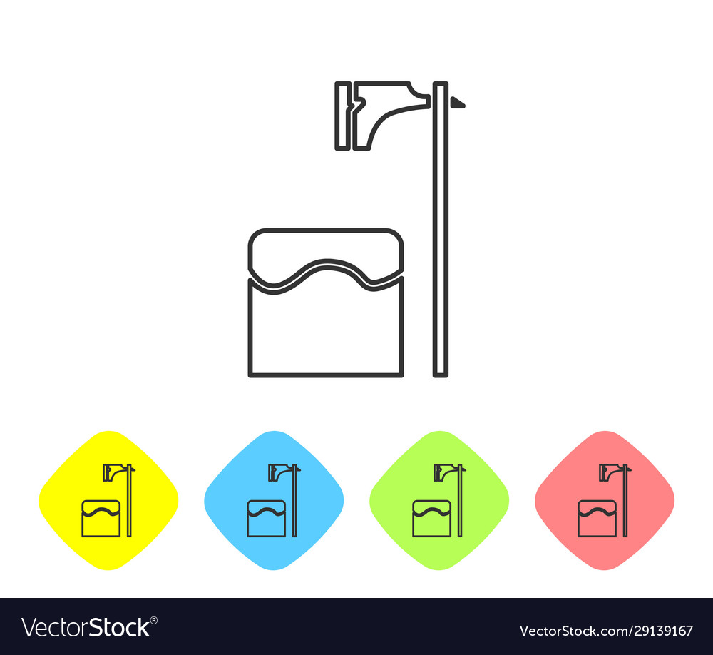 Grey line executioner axe in tree block icon vector image Grey line executioner axe in tree block icon