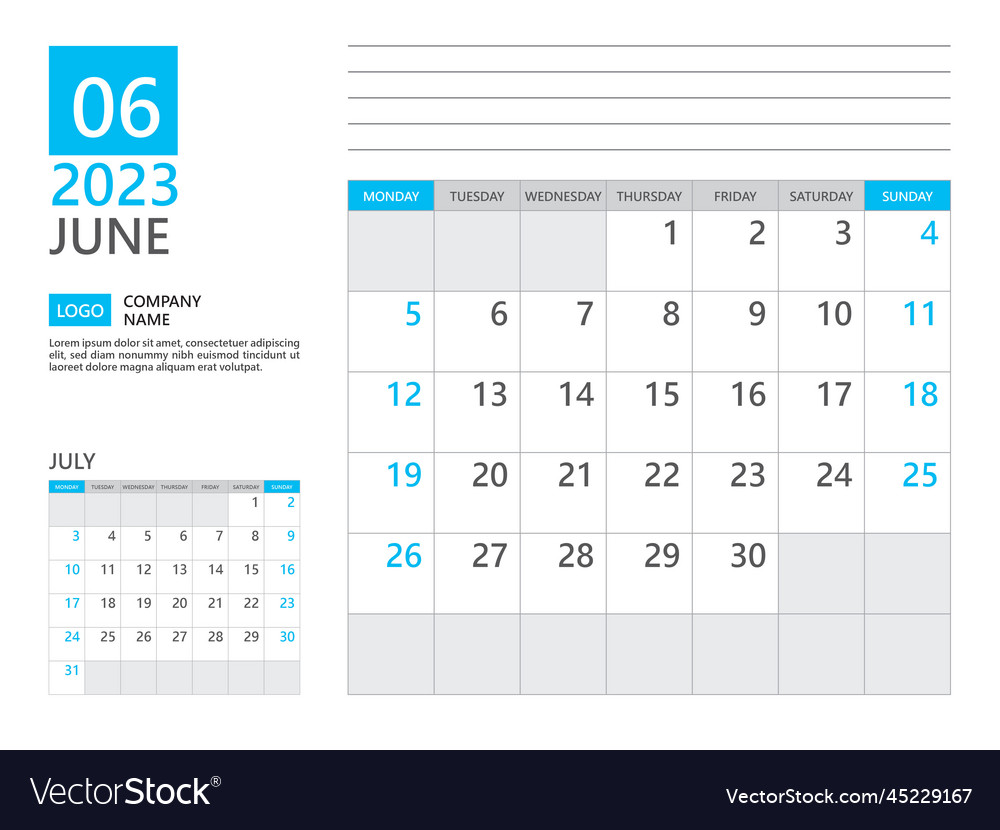 June 2023 template calendar planner week Vector Image