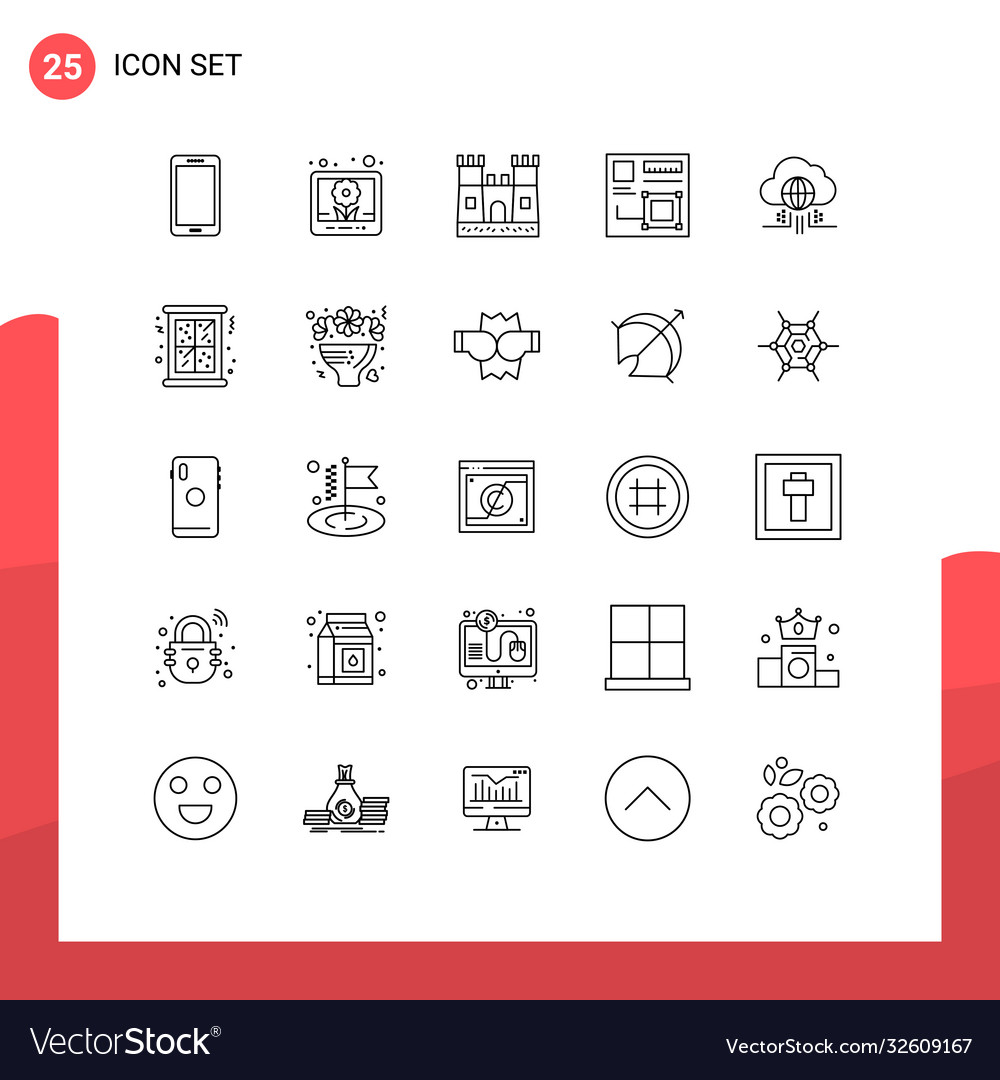 Mobile interface line set 25 pictograms