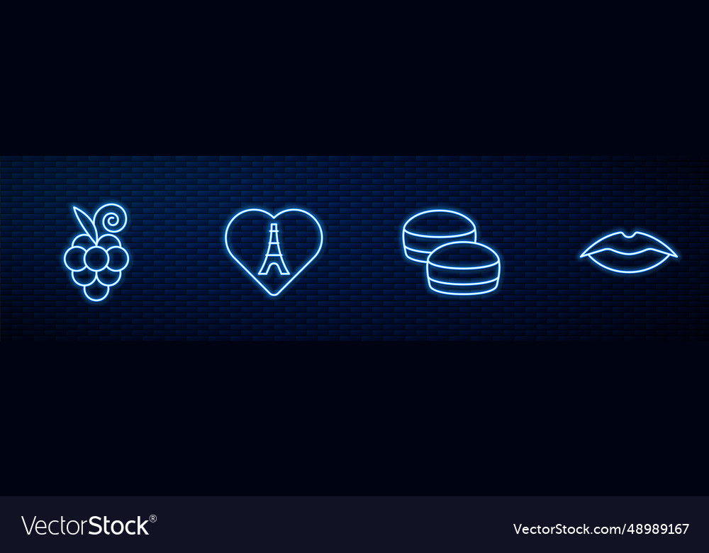 Set line macaron cookie grape fruit eiffel tower