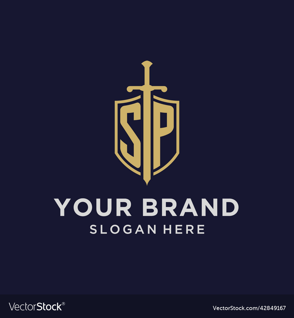 Sp logo initial monogram with shield and sword