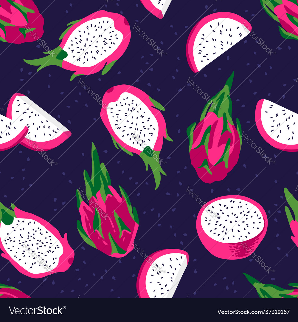 Summer pattern with dragon fruit pitaya flowers