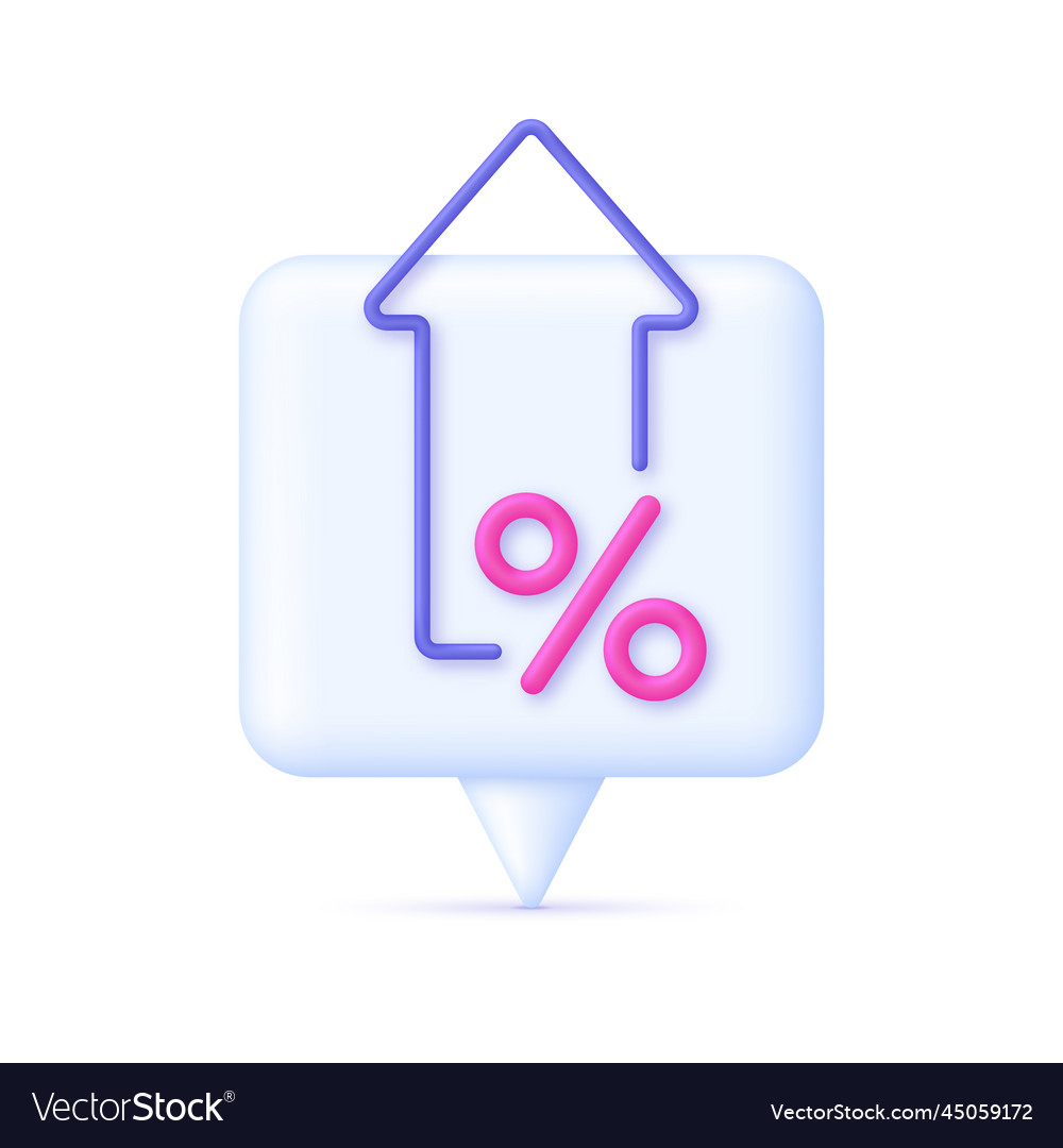 3d Prozent und Pfeilsymbol auf Sprachblase vector image 3d Prozent und Pfeilsymbol auf Sprachblase