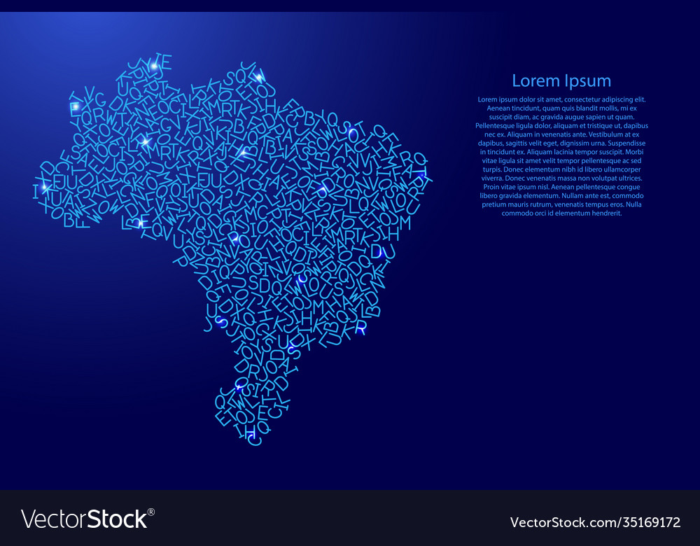 Brazil map from blue pattern latin alphabet