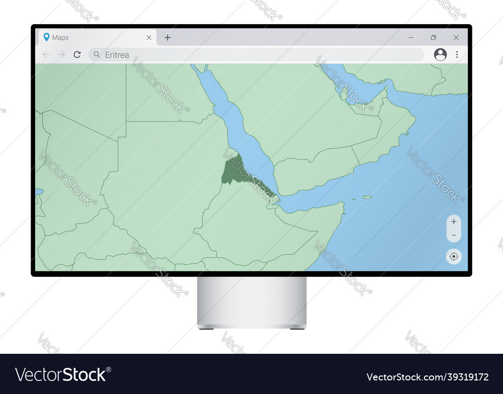 Computermonitor mit Karte von eritrea im Browser vector image Computermonitor mit Karte von eritrea im Browser