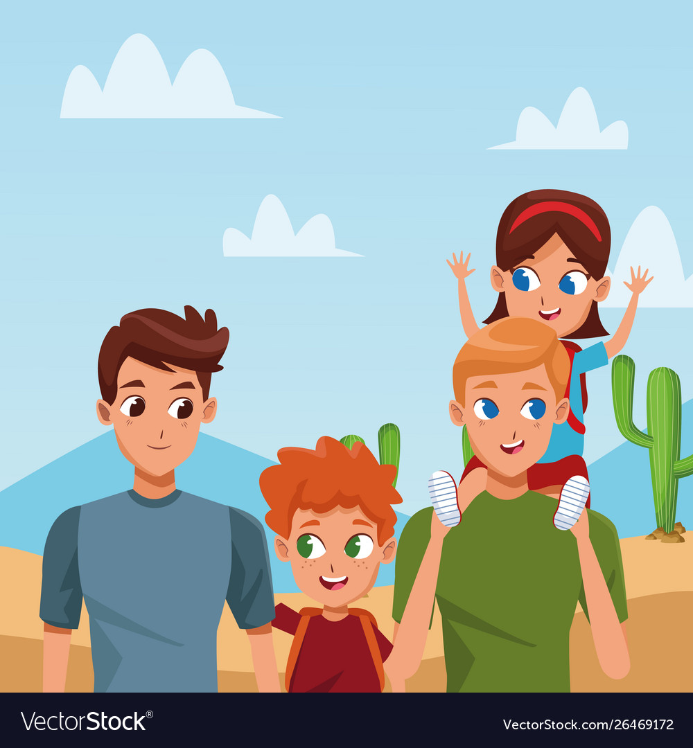Family young parents with children cartoon vector image Family young parents with children cartoon
