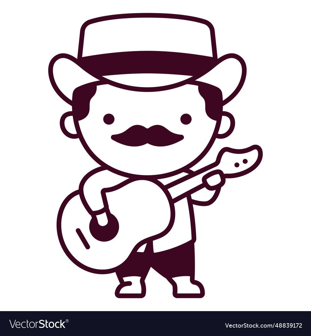 Filled stroke central american man with guitar