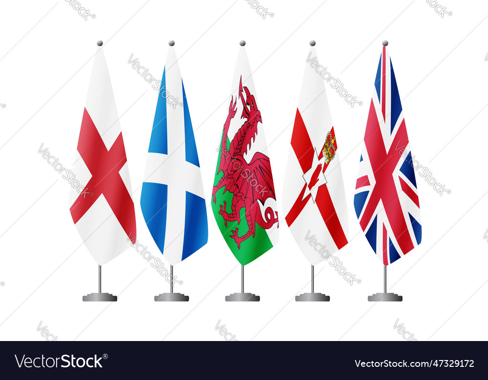 Five flags of united kingdom countries on flag Vector Image
