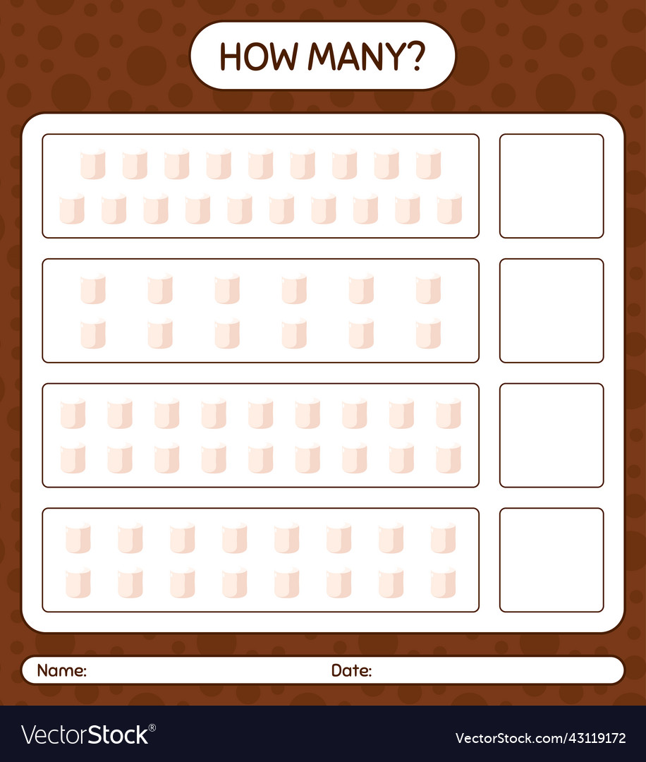 How many counting game with marshmallow worksheet vector image How many counting game with marshmallow worksheet