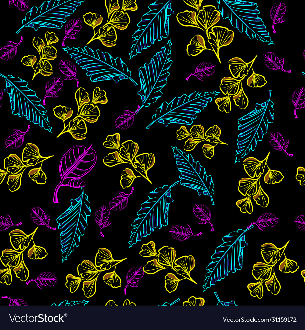 Neon light seamless pattern leaf nature glow