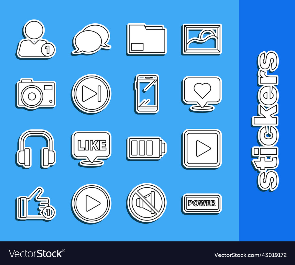 Set line power button play in square like vector image Set line power button play in square like