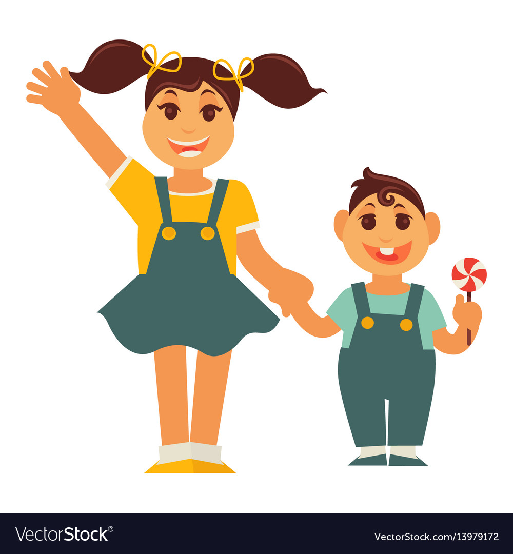 Sister girl and brother boy holding by hands Vector Image