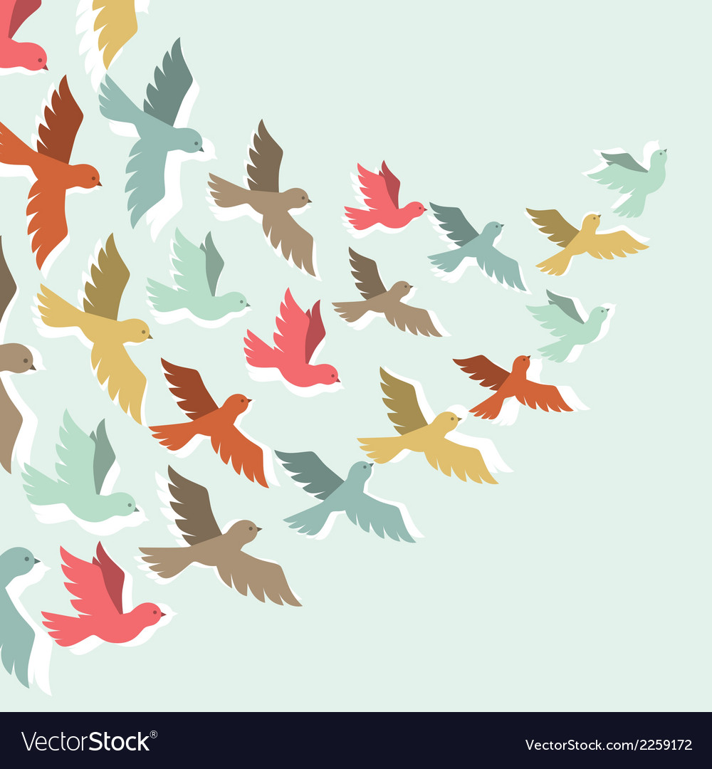 Sky background with stylized color flying birds Vector Image