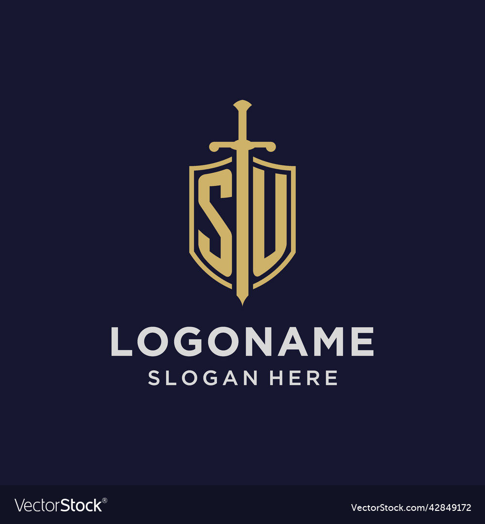 Su logo initial monogram with shield and sword