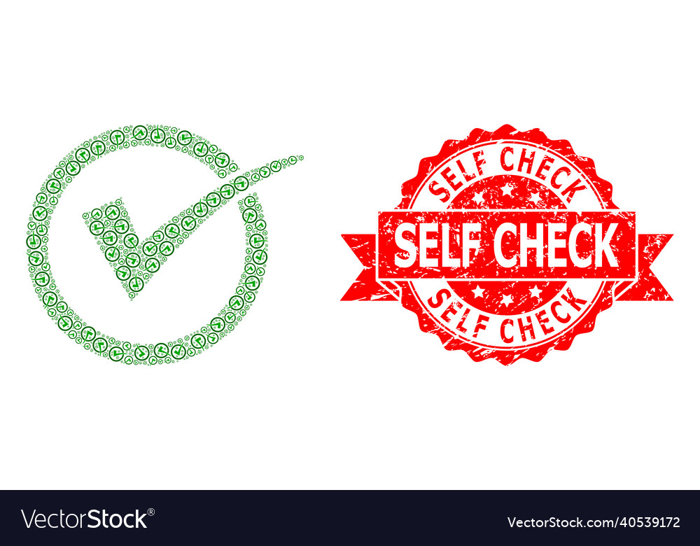 Textured self check stamp and recursion yes tick vector image Textured self check stamp and recursion yes tick