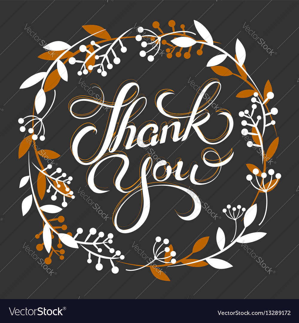 Thank you golden lettering card with wreath