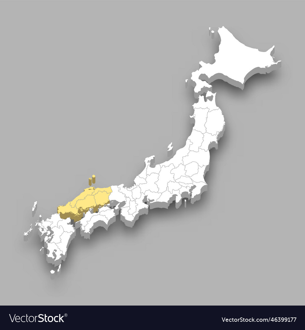 Chugoku region location within japan map Vector Image