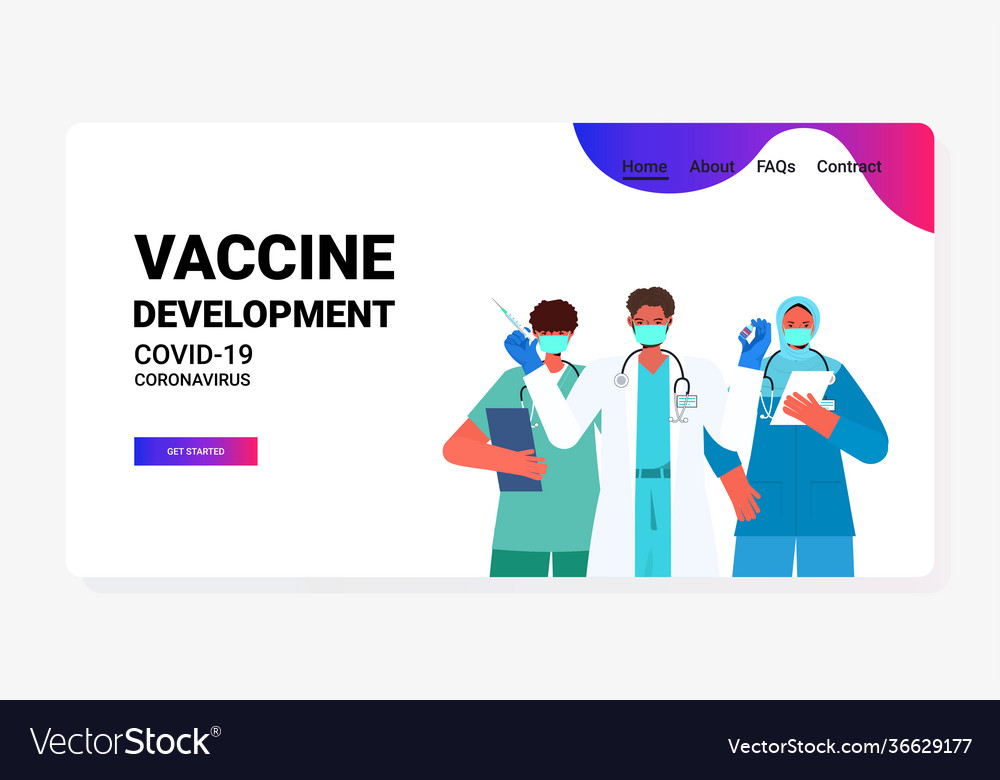 Doctors team in medical masks holding syringe Vector Image