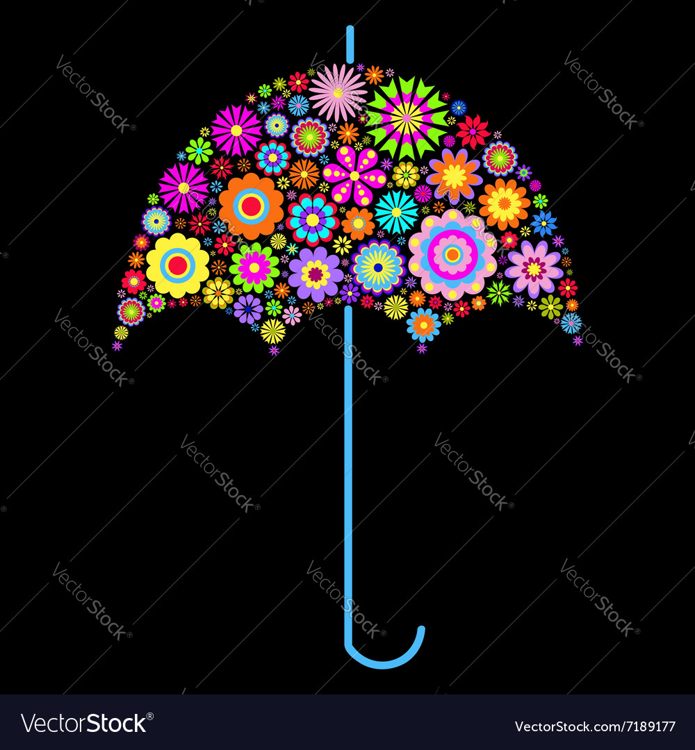 Floral umbrella on black background Royalty Free Vector