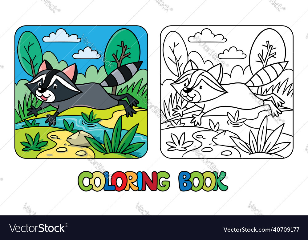 Funny jumping raccoon kids coloring book