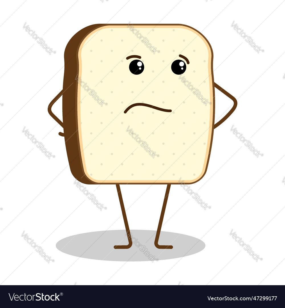 Funny piece of bread character with puzzled