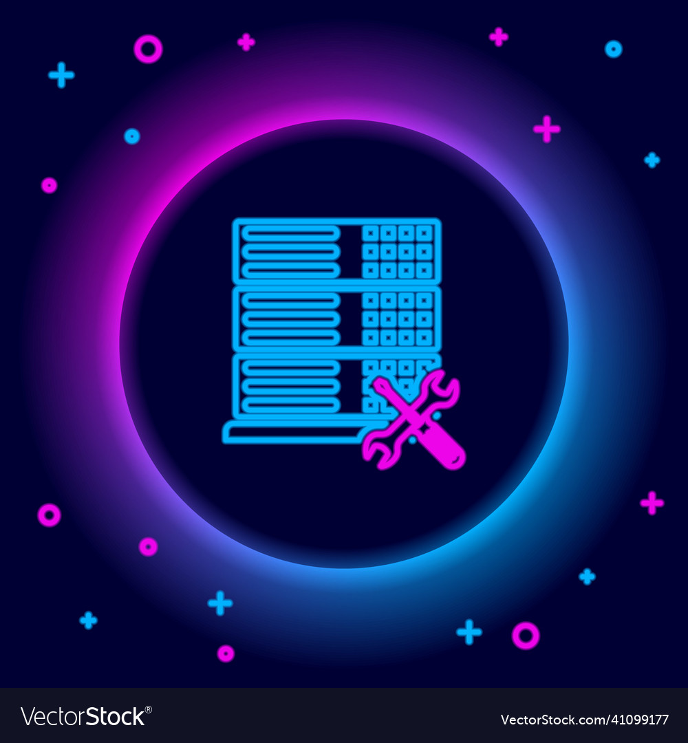 Glowing neon line database server with screwdriver