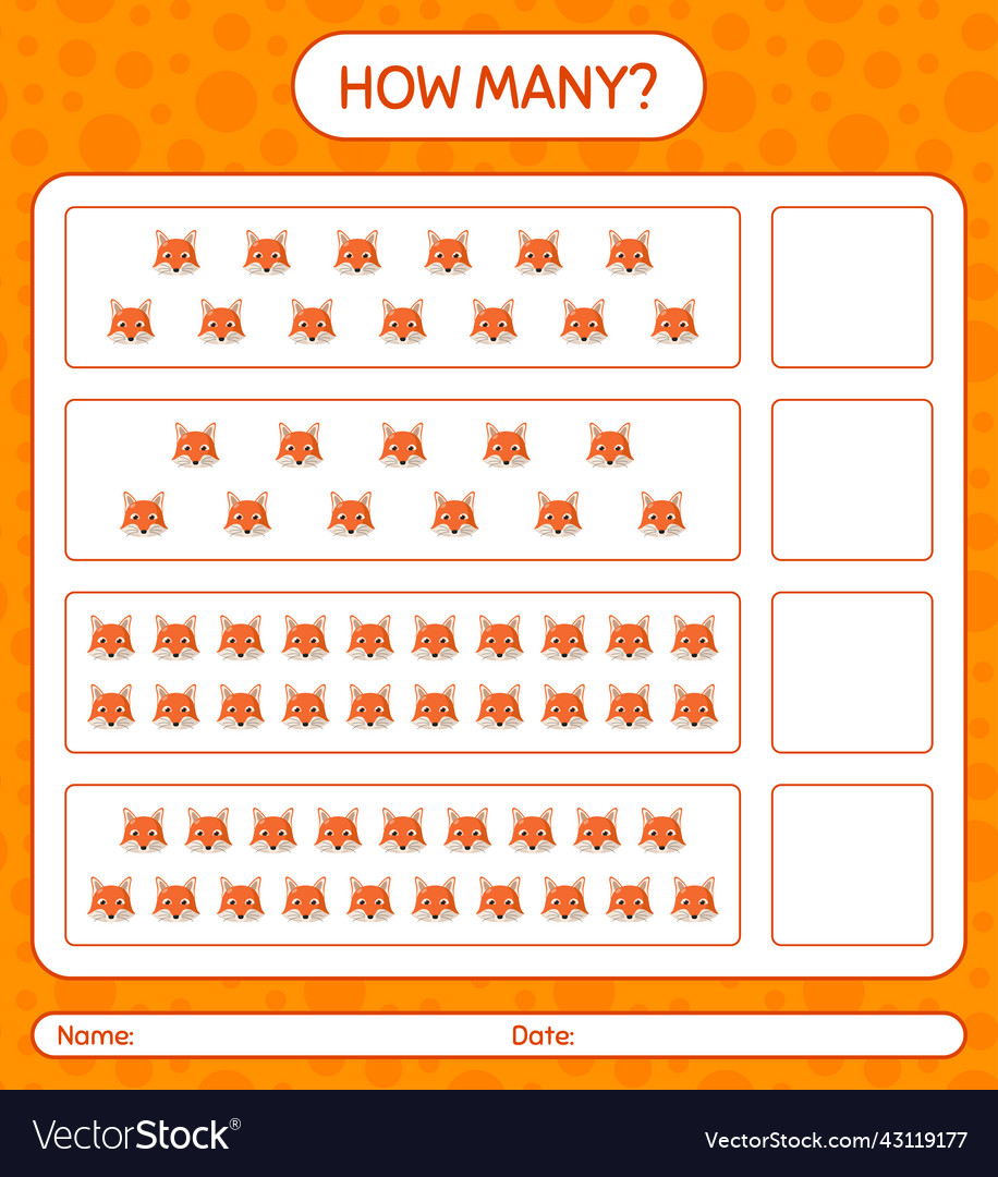 How many counting game with red fox worksheet vector image How many counting game with red fox worksheet