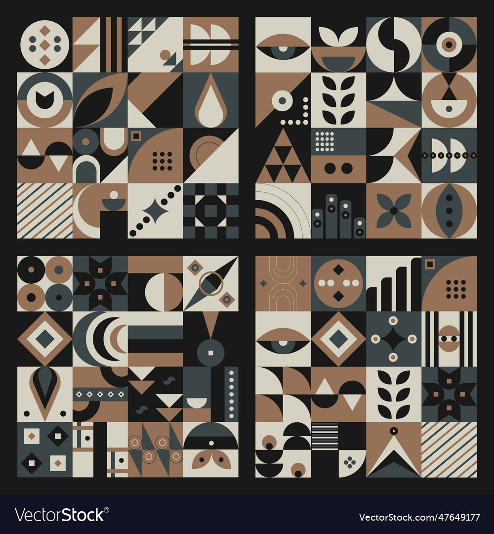 Set abstract geometric patterns design in retro