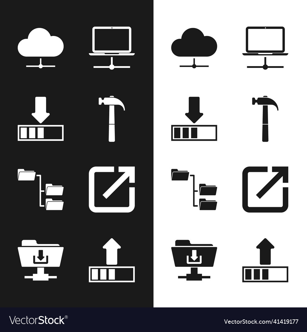 Set hammer loading network cloud connection Vector Image Set hammer loading network cloud connection