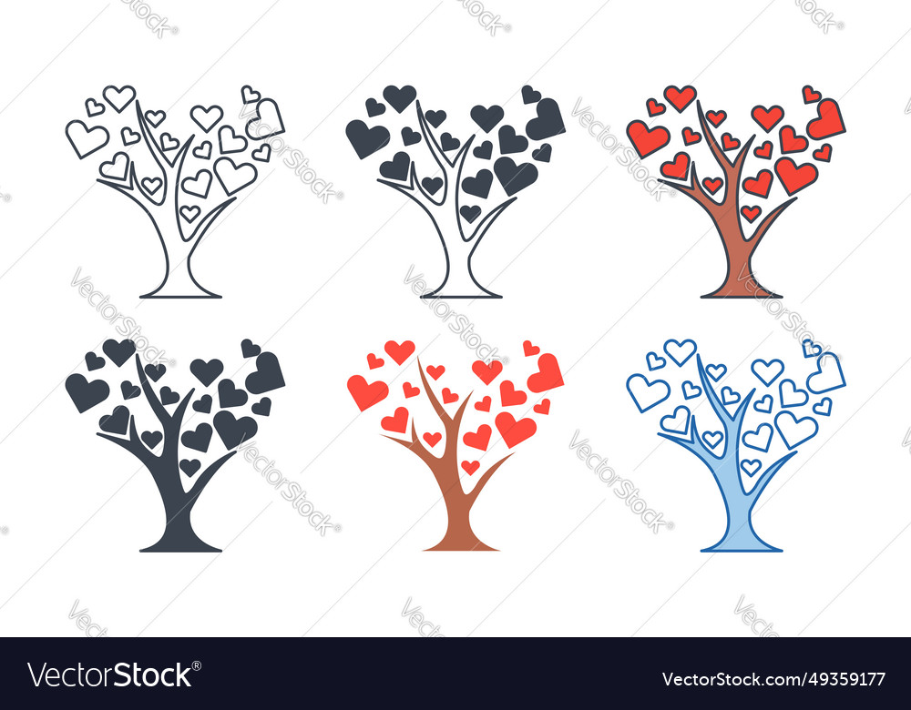 Tree with heart icon collection different