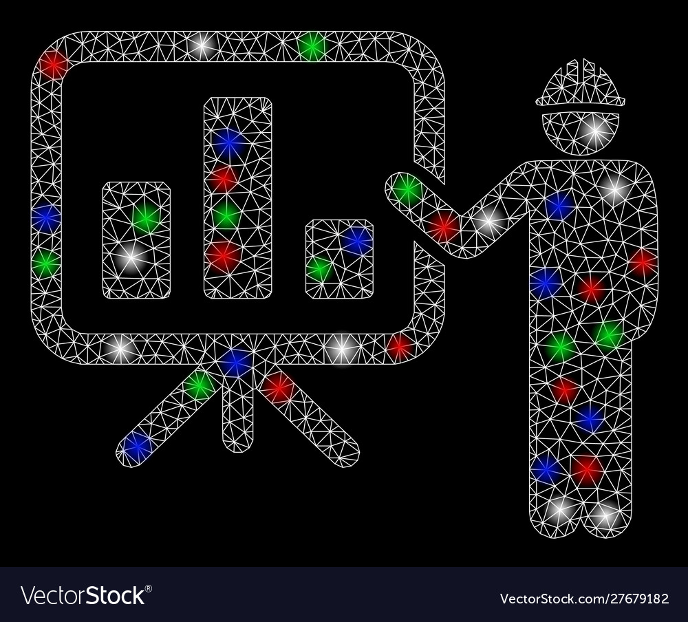Bright mesh wire frame engineer pointing chart vector image Bright mesh wire frame engineer pointing chart
