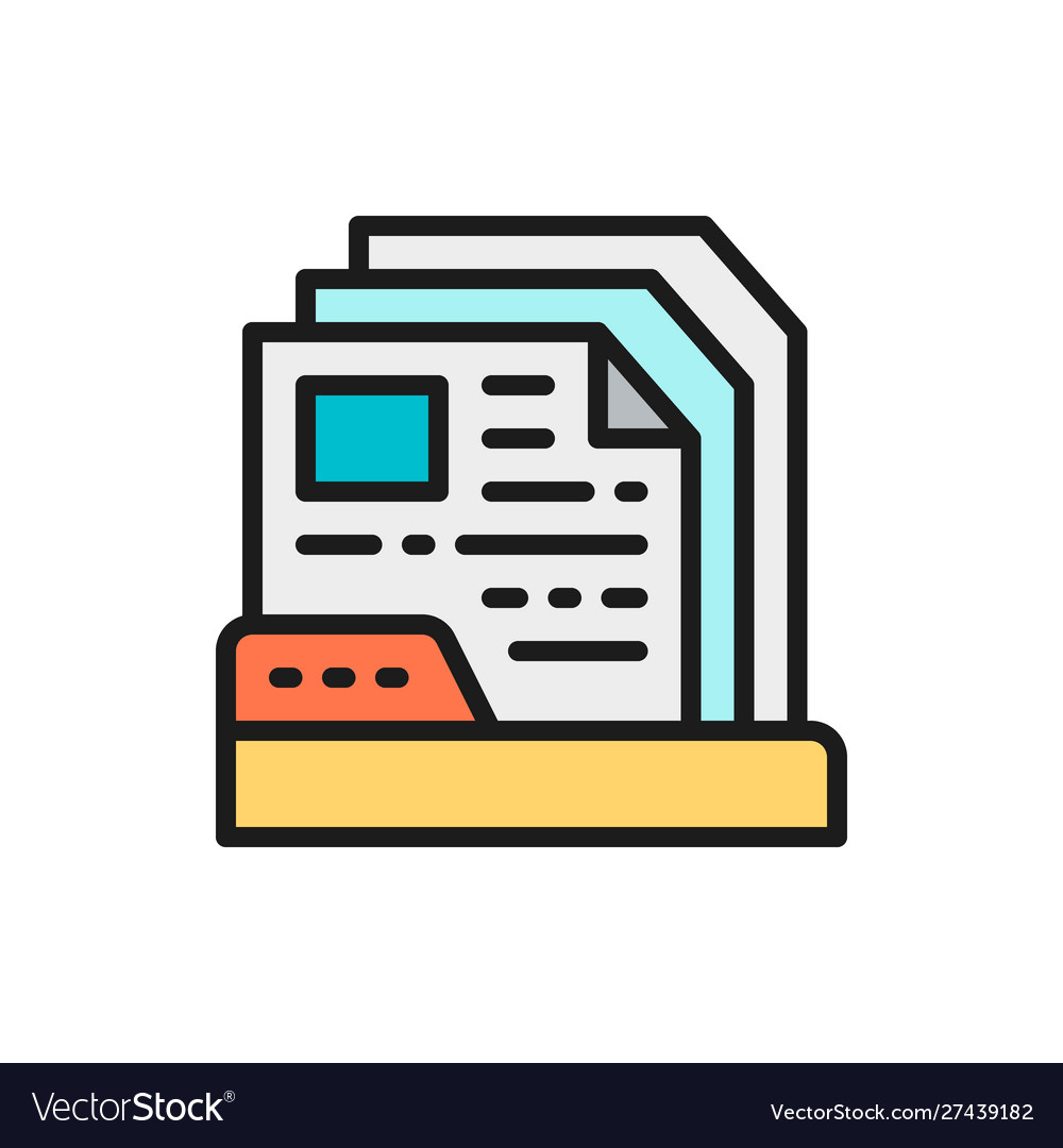 Files in folder flat color line icon vector image Files in folder flat color line icon