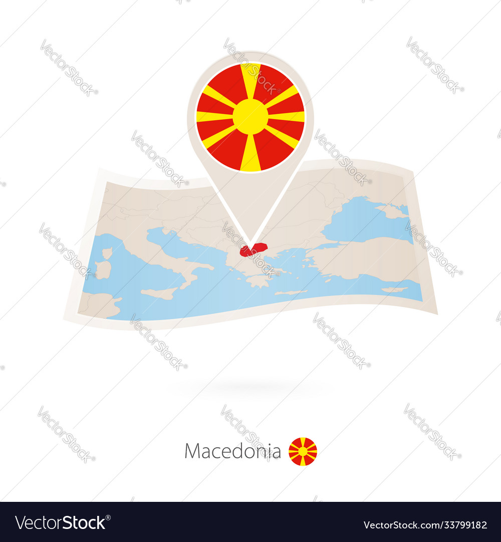 Folded paper map macedonia with flag pin