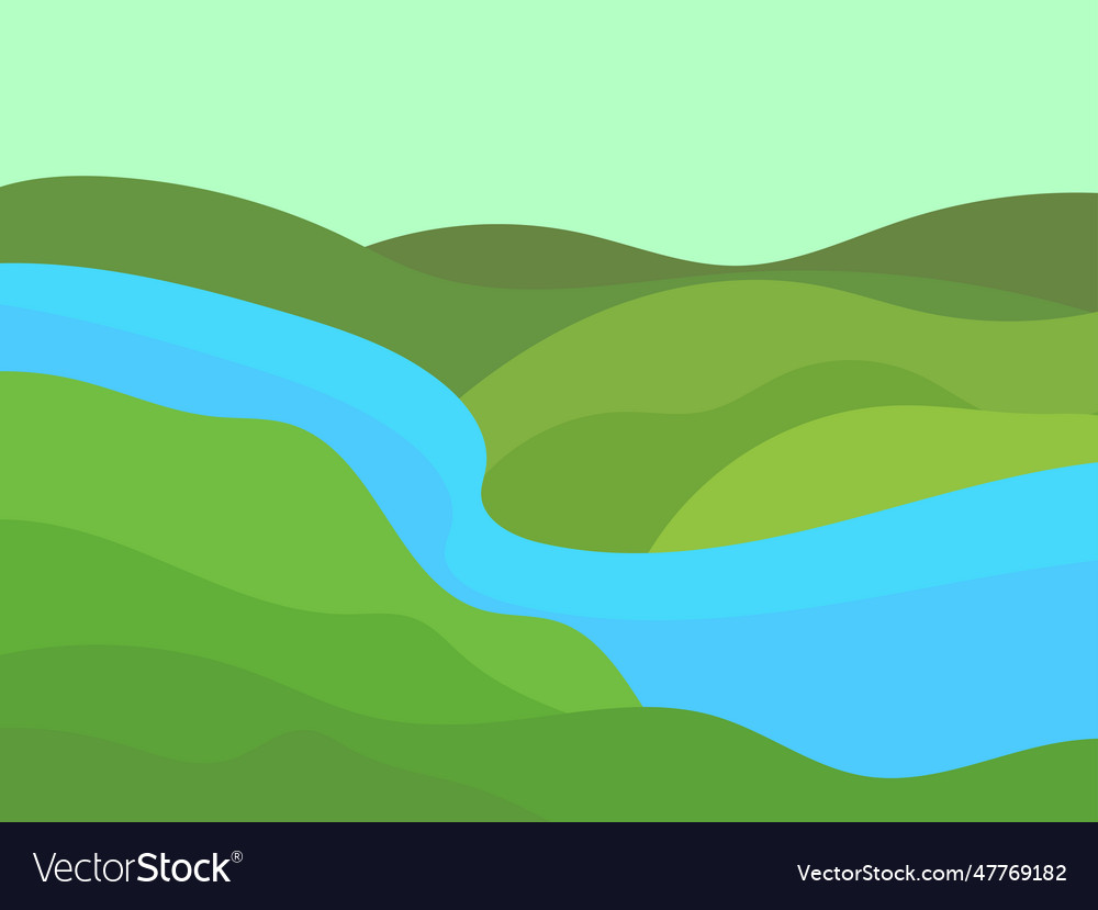 Green fields and a river in minimalist style vector image Green fields and a river in minimalist style