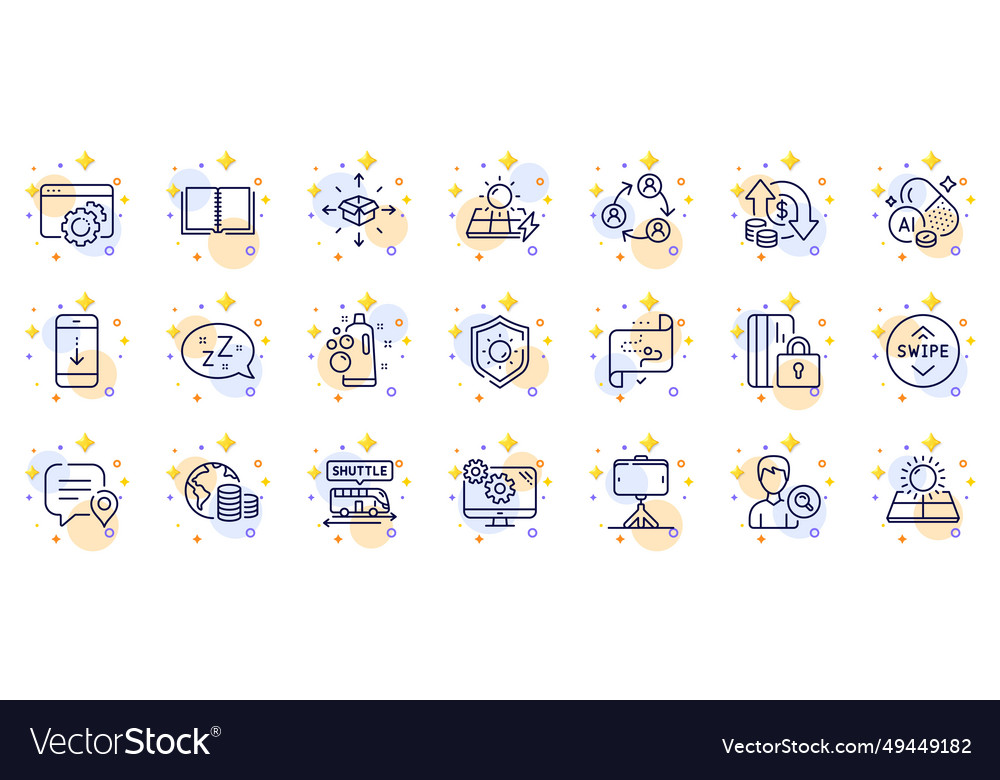 Outline set of chat bubble swipe up and target vector image Outline set of chat bubble swipe up and target